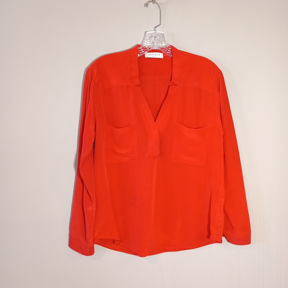 Sandro Silk V Neck Red Blouse Size 1 US S